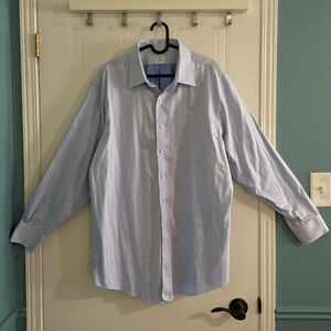 Brooks Brothers Mens Light Blue Regent Fit 17.5 4/5 Dress Shirt Geometric